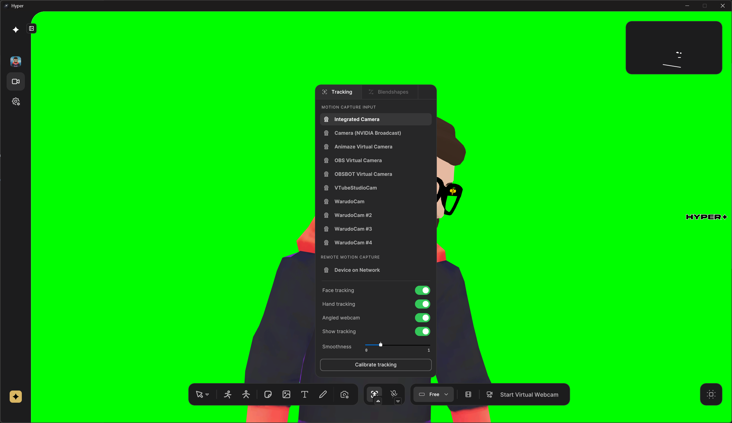 Screenshot of Warudo, a VTubing client app, used as market research