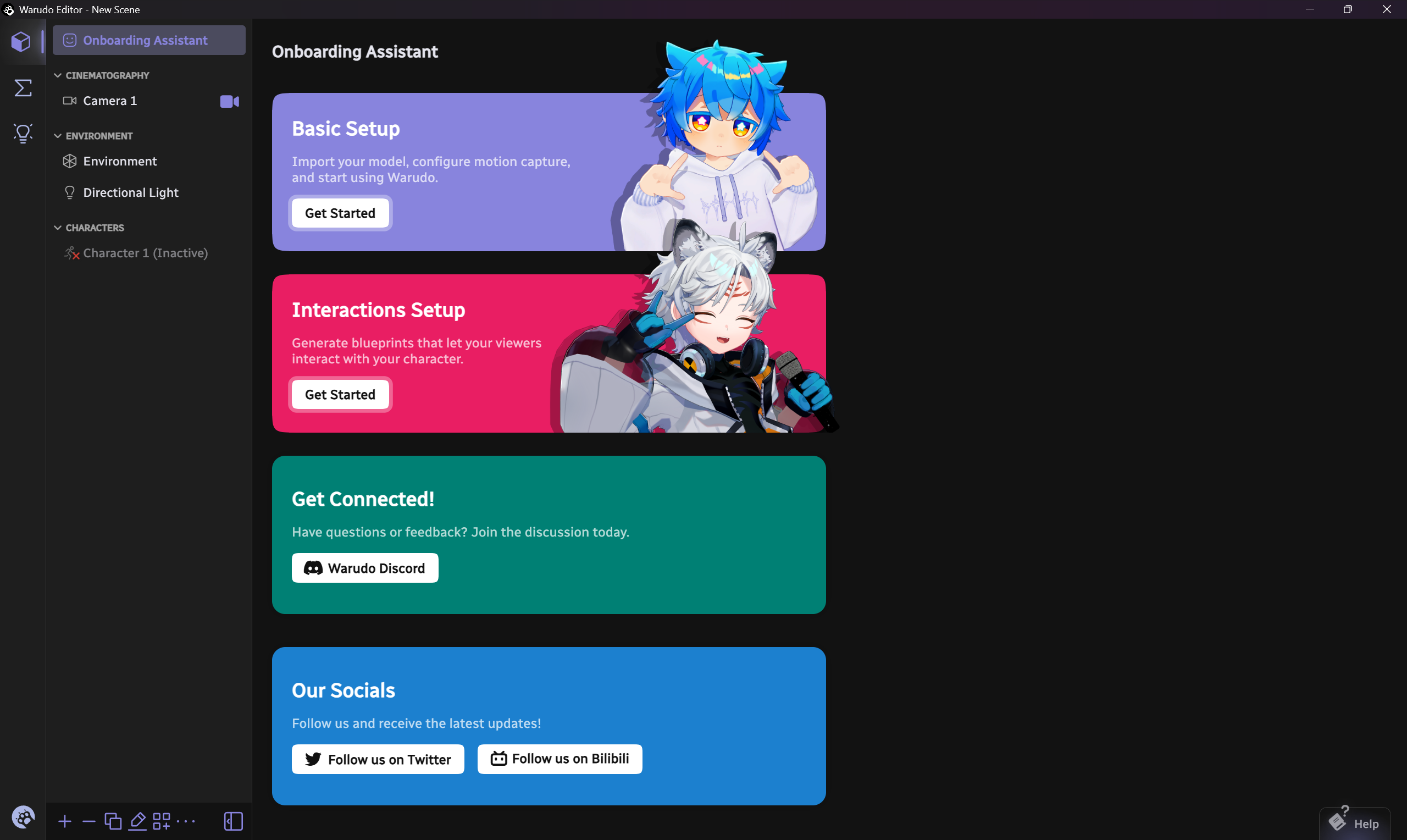 Screenshot of Warudo, a VTubing client app, used as market research