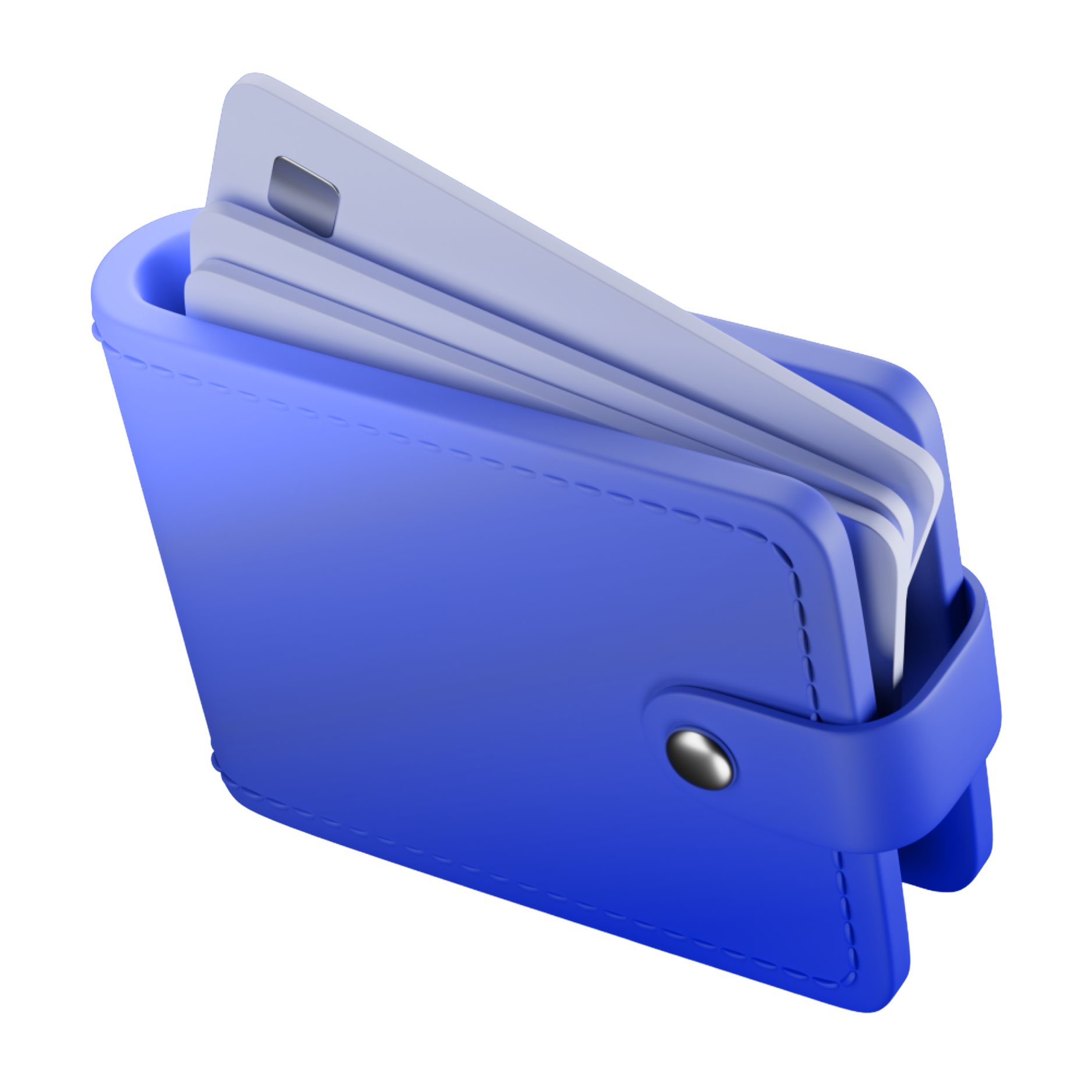 3D render of a blue wallet holding payment cards